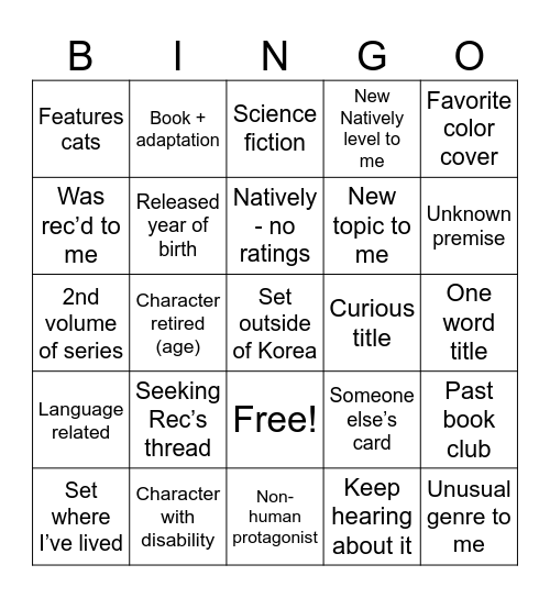 Korean Bingo Card