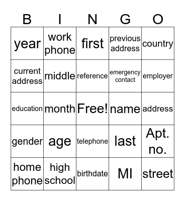 Untitled Bingo Card