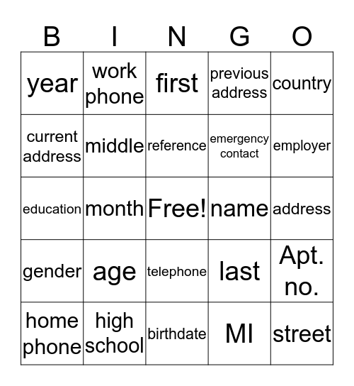 Untitled Bingo Card