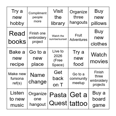 2025 New Years Resolutions Bingo Card