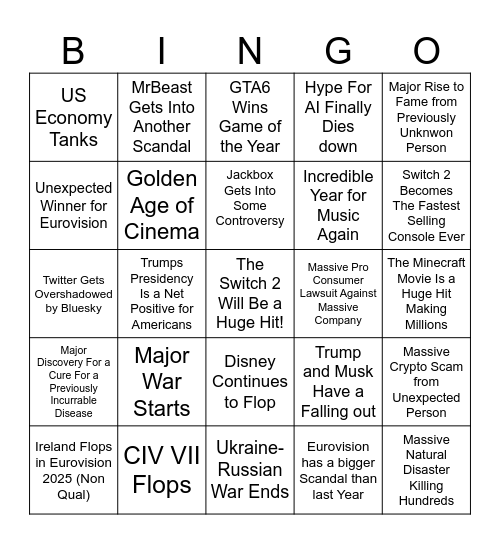 2025 Bingo Card