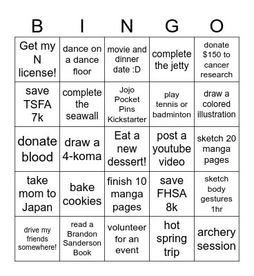 Snail's 2025 Bingo Resolution Bingo Card