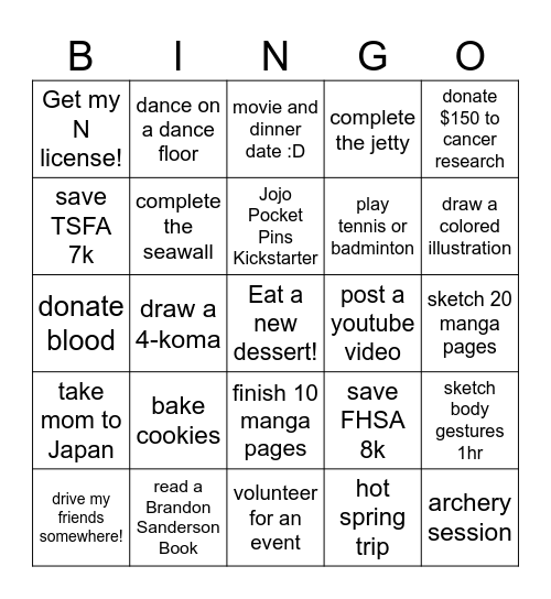 Snail's 2025 Bingo Resolution Bingo Card