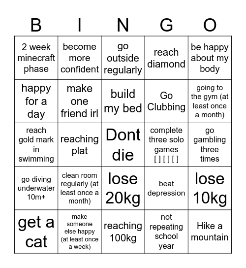 2025 goals Bingo Card