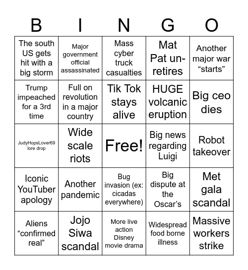 2025 BINGO card Bingo Card