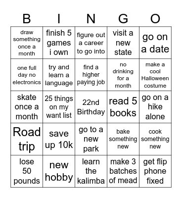 New years Bingo Card