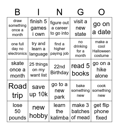 New years Bingo Card