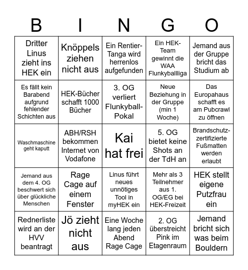 HEK Bullshit Bingo 2025 Bingo Card
