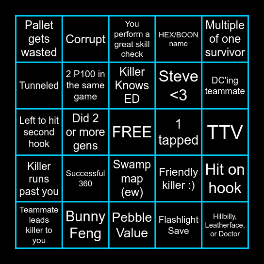 Dead By Daylight Survivor Bingo Card