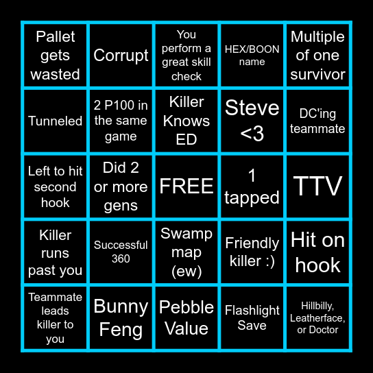 Dead By Daylight Survivor Bingo Card