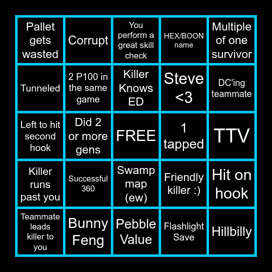 Dead By Daylight Survivor Bingo Card