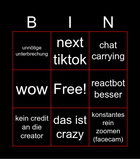 ract bingo Card