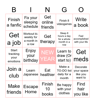 New Year's Resolutions Bingo Card