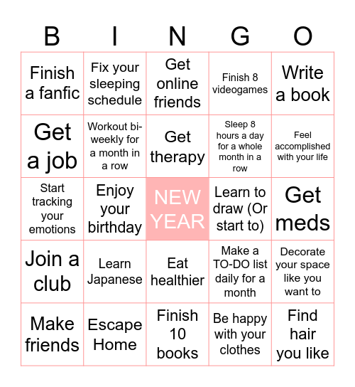 New Year's Resolutions Bingo Card