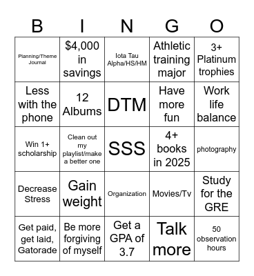 The year of improvement Bingo Card