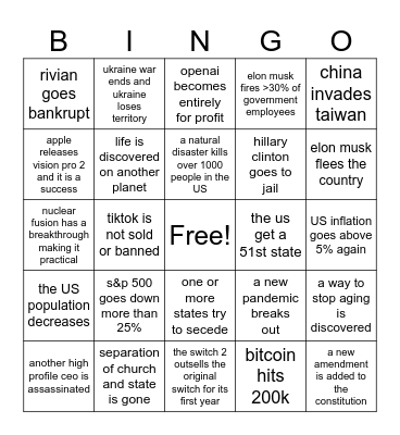 2025 Bingo Card