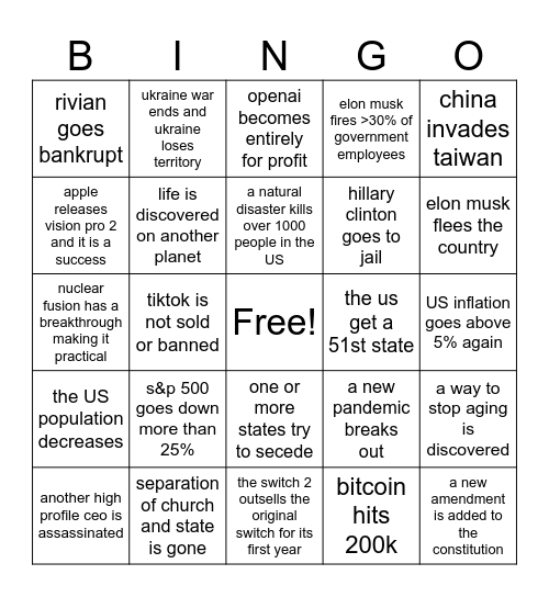 2025 Bingo Card