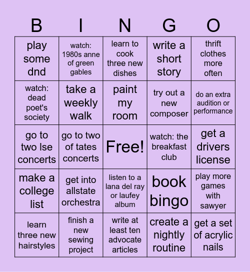 Eleanor's 2025 Bingo Card