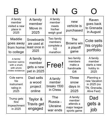 Ile Family New Year 2025 Bingo Card