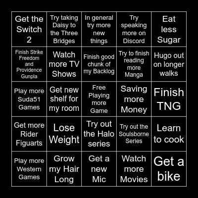 2025 New Years Resolutions Bingo Card