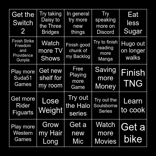 2025 New Years Resolutions Bingo Card