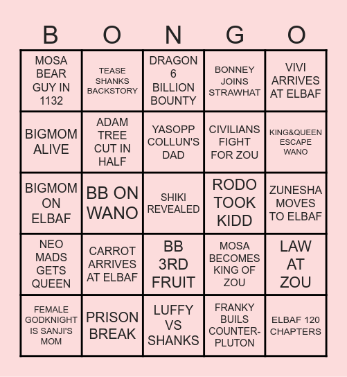 PANTS' 2025 ONE PIECE BINGO Card