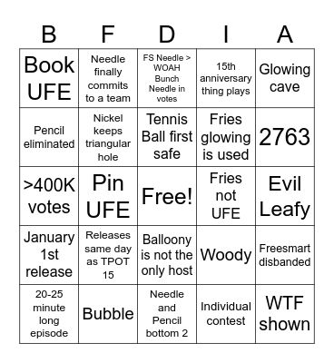 BFDIA 17 Bingo Card