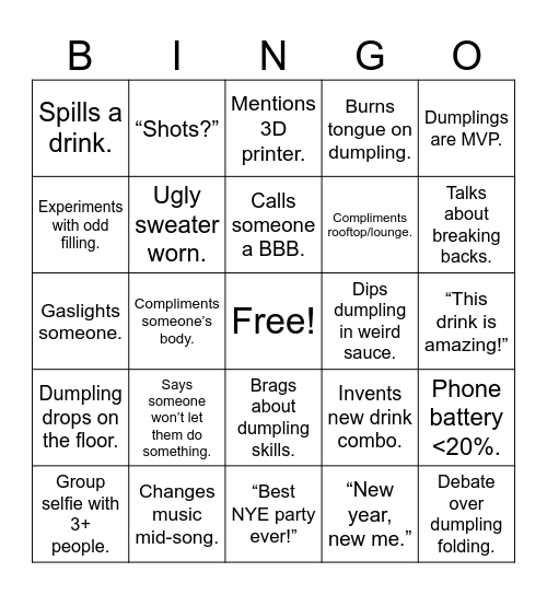 Dumplings and Cheers Bingo Card