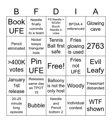 BFDIA 17 Bingo Card