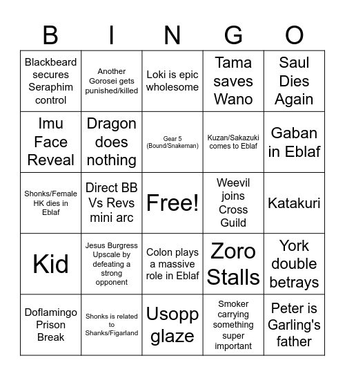 One Piece Bingo Card