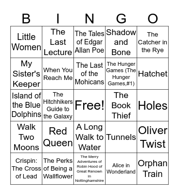 Book Title Bingo Card