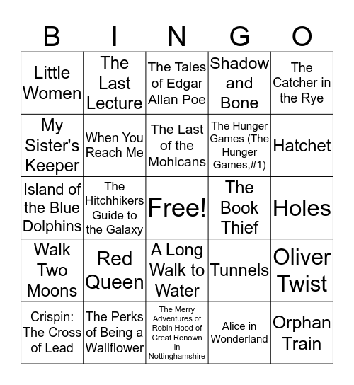 Book Title Bingo Card