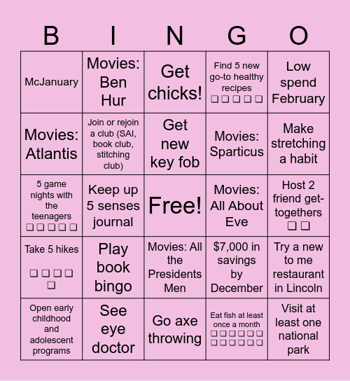 Laura's 2025 Bingo Card Bingo Card