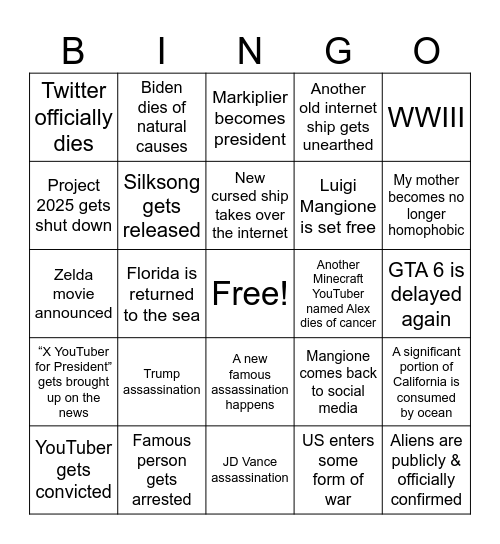 2025 Bingo Card Bingo Card