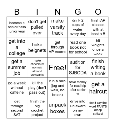 2025 Resolution Bingo Card