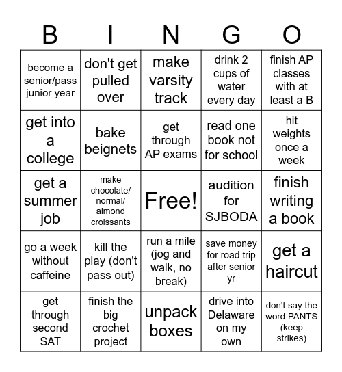 2025 Resolution Bingo Card