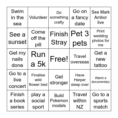 Jess' 2025 bingo Card