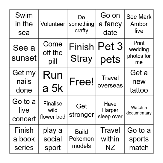 Jess' 2025 bingo Card