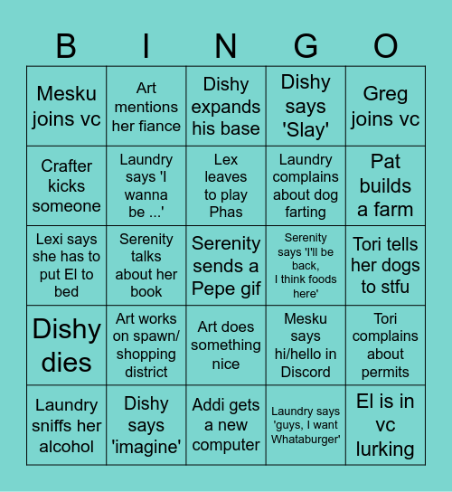 LoreCraft Bingo Card