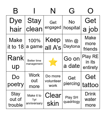 New Year’s Bingo Card
