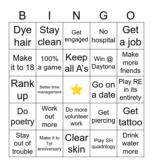 New Year’s Bingo Card