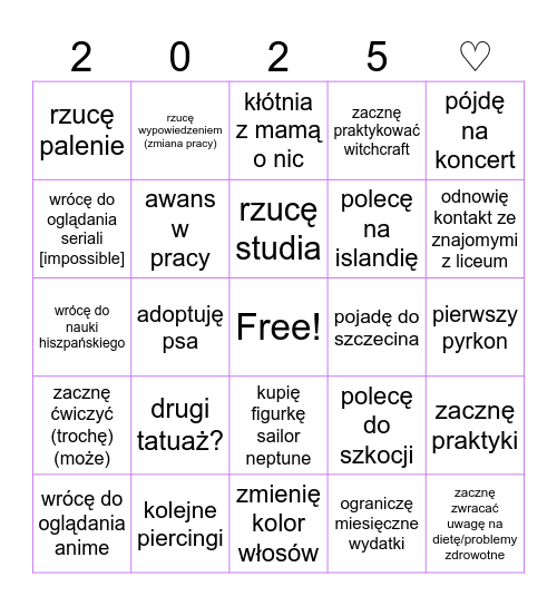 2025 Bingo Card