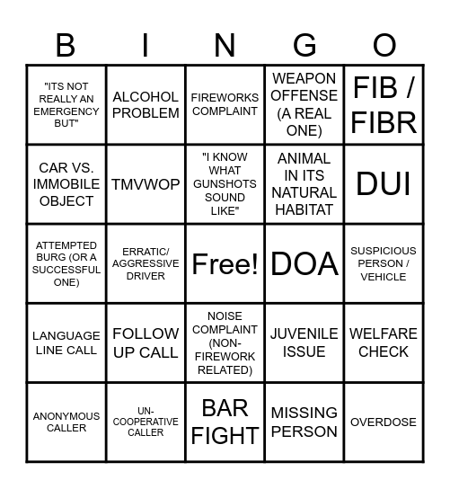 NEW YEARS DISPATCH BINGO Card