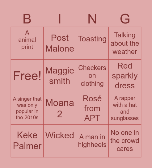 New years bingo Card