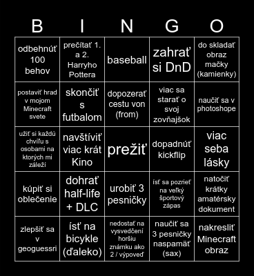 Predsavzatia Bingo Card