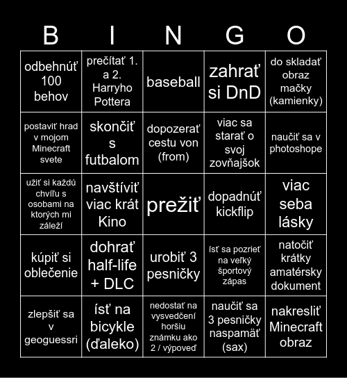 Predsavzatia Bingo Card