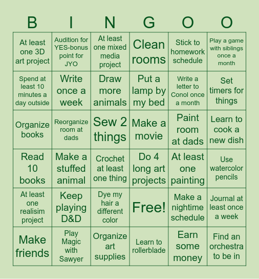 Elizabeth's 2025 Bingo Card