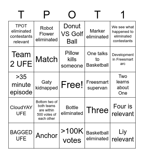 TPOT 15 Bingo Card