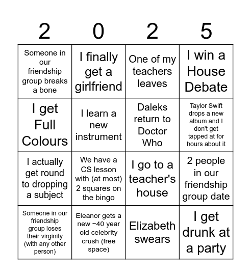 Sam 2025 Bingo Card