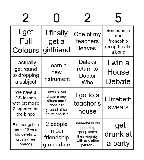 Sam 2025 Bingo Card